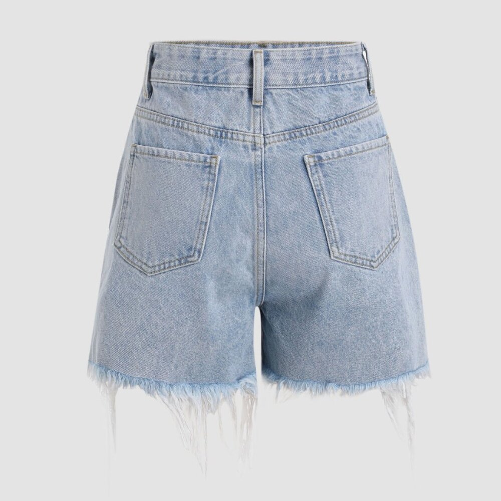CIDER DIAMOND TASSELS RIPPED DENIM SHORTS - Picture 4 of 5